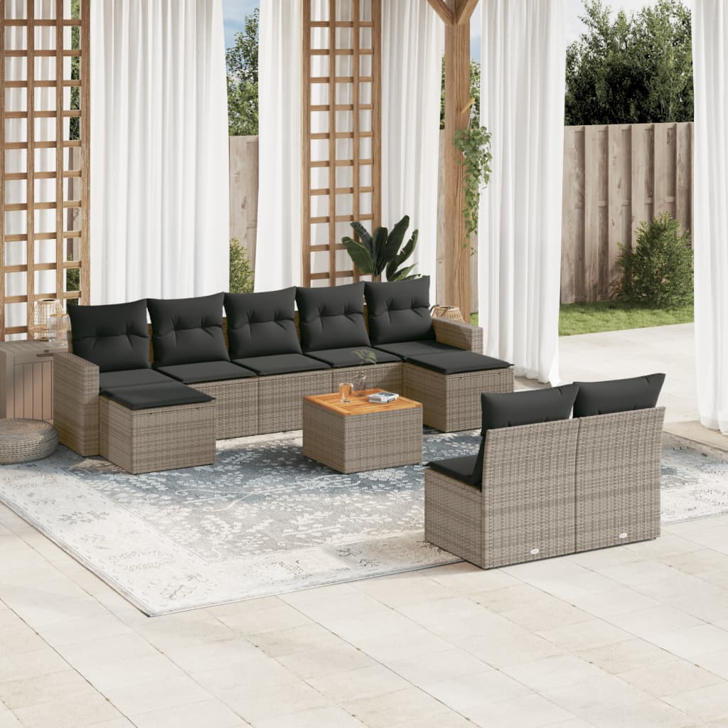 10-delige Loungeset met kussens poly rattan grijs is nu te koop bij PeponiXL, paradijselijk wonen!