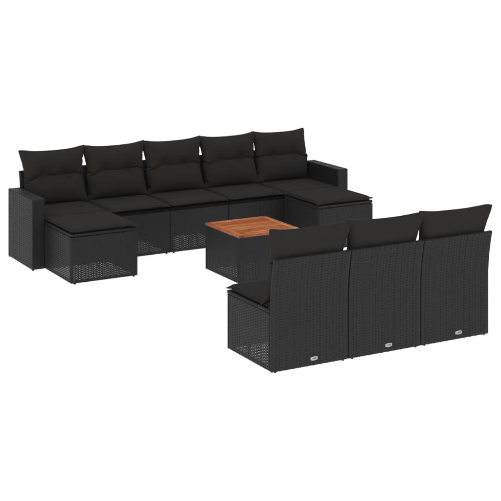 11-delige Loungeset met kussens poly rattan zwart is nu te koop bij PeponiXL, paradijselijk wonen!