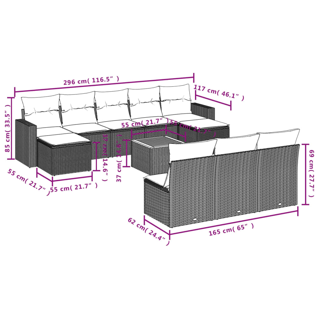 11-delige Loungeset met kussens poly rattan zwart is nu te koop bij PeponiXL, paradijselijk wonen!