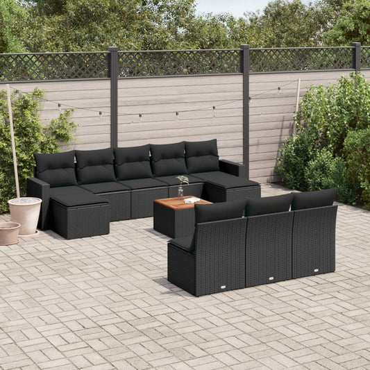 11-delige Loungeset met kussens poly rattan zwart is nu te koop bij PeponiXL, paradijselijk wonen!