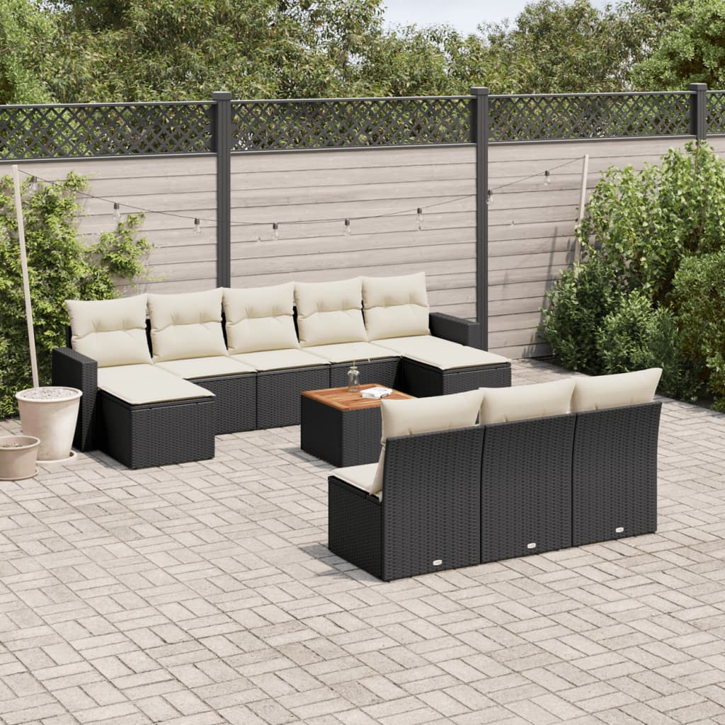 11-delige Loungeset met kussens poly rattan zwart is nu te koop bij PeponiXL, paradijselijk wonen!