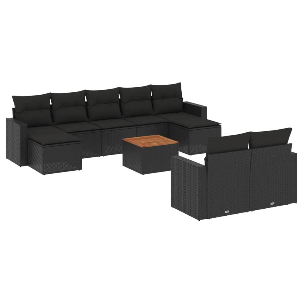 10-delige Loungeset met kussens poly rattan zwart is nu te koop bij PeponiXL, paradijselijk wonen!