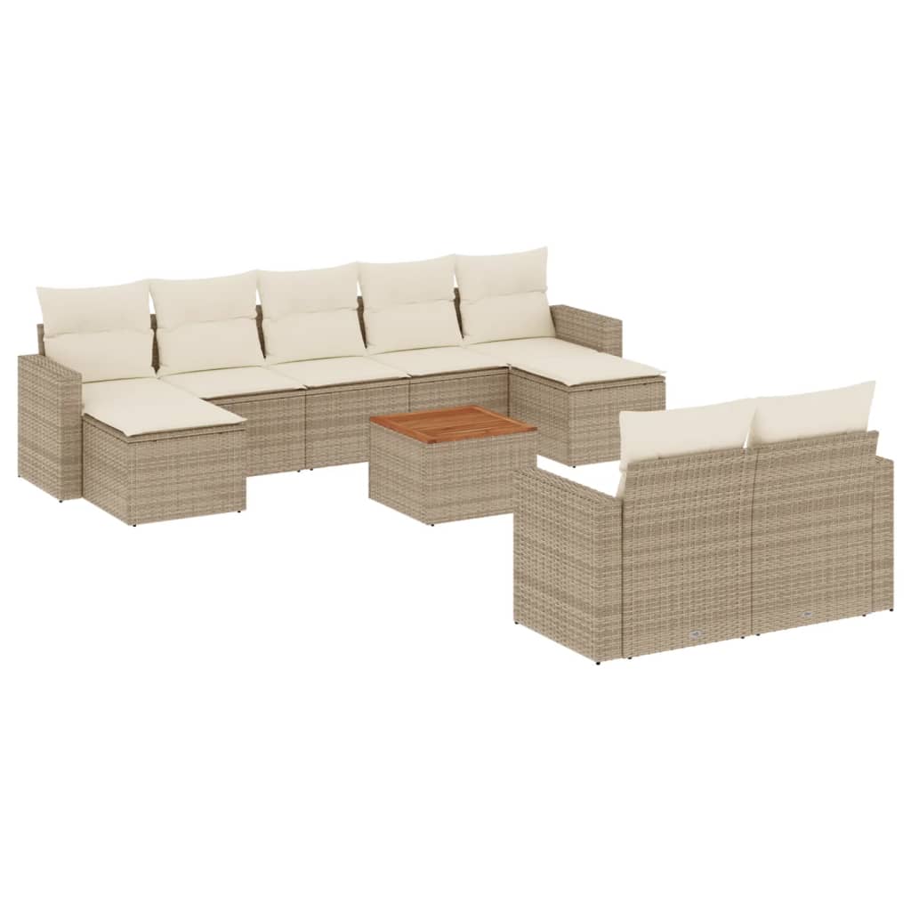 10-delige Loungeset met kussens poly rattan beige is nu te koop bij PeponiXL, paradijselijk wonen!