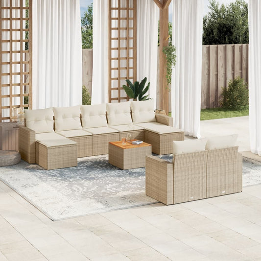 10-delige Loungeset met kussens poly rattan beige is nu te koop bij PeponiXL, paradijselijk wonen!