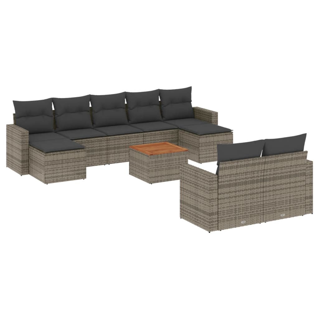 10-delige Loungeset met kussens poly rattan grijs is nu te koop bij PeponiXL, paradijselijk wonen!