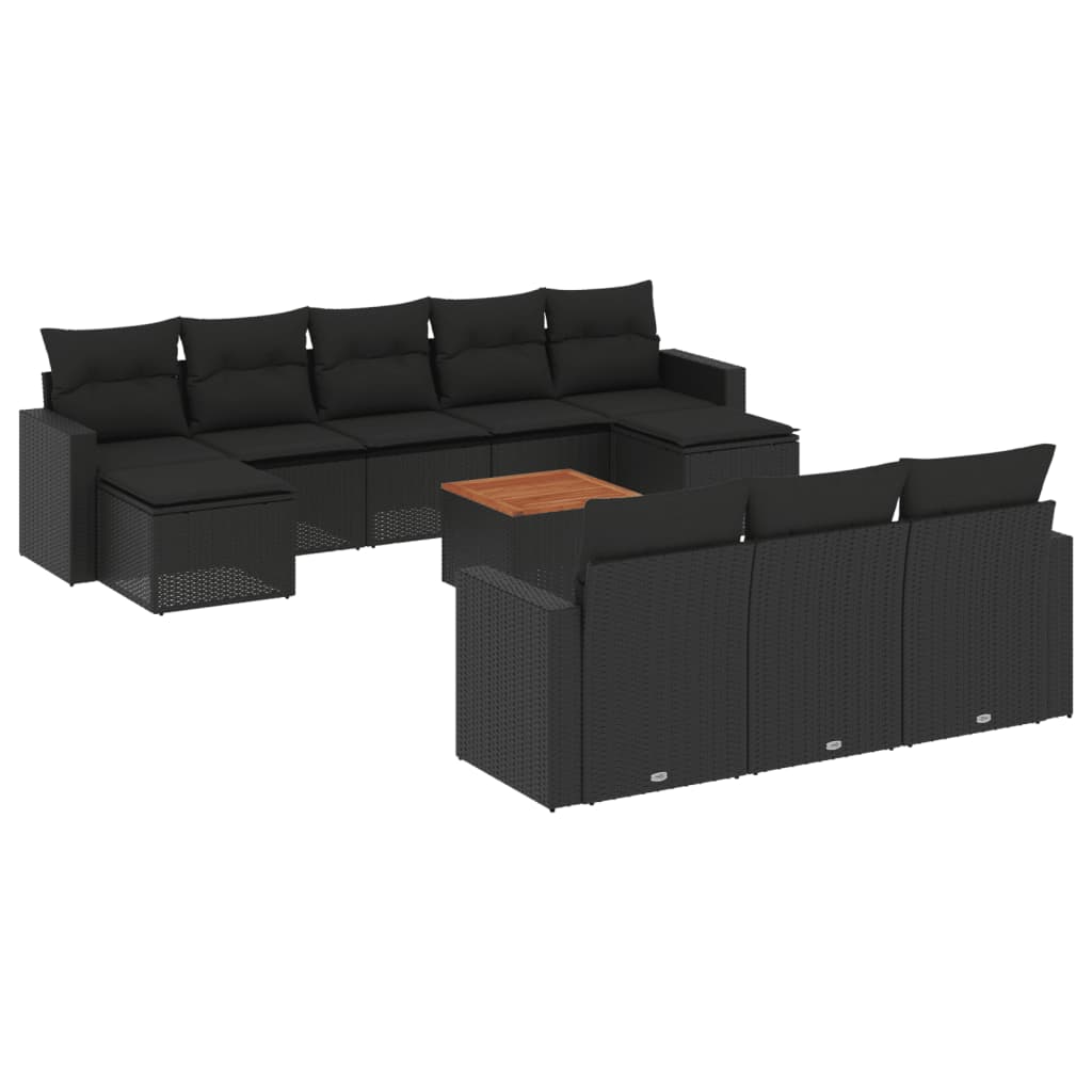 11-delige Loungeset met kussens poly rattan zwart is nu te koop bij PeponiXL, paradijselijk wonen!