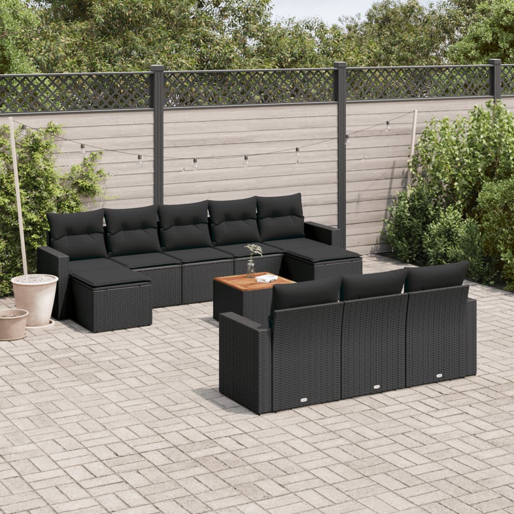 11-delige Loungeset met kussens poly rattan zwart is nu te koop bij PeponiXL, paradijselijk wonen!