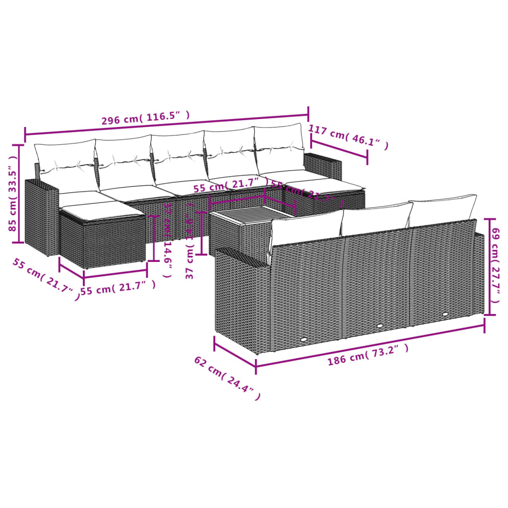 11-delige Loungeset met kussens poly rattan zwart is nu te koop bij PeponiXL, paradijselijk wonen!