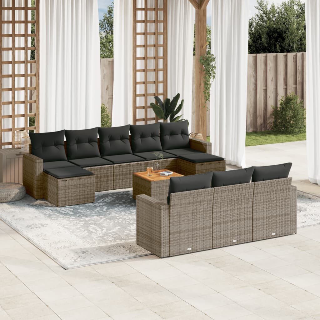 11-delige Loungeset met kussens poly rattan grijs is nu te koop bij PeponiXL, paradijselijk wonen!