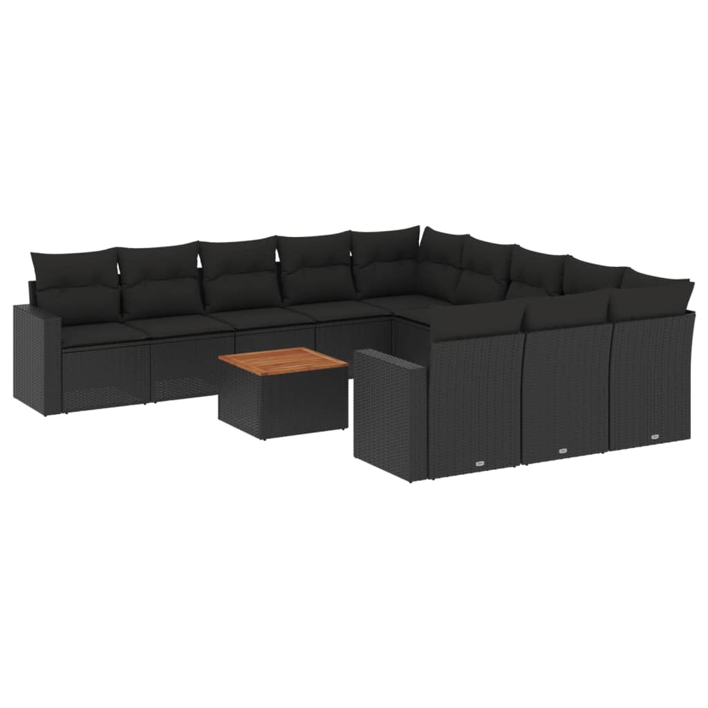 12-delige Loungeset met kussens poly rattan zwart is nu te koop bij PeponiXL, paradijselijk wonen!