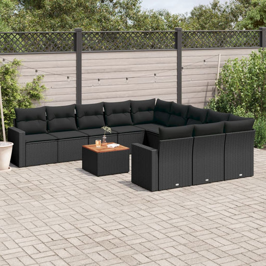 12-delige Loungeset met kussens poly rattan zwart is nu te koop bij PeponiXL, paradijselijk wonen!