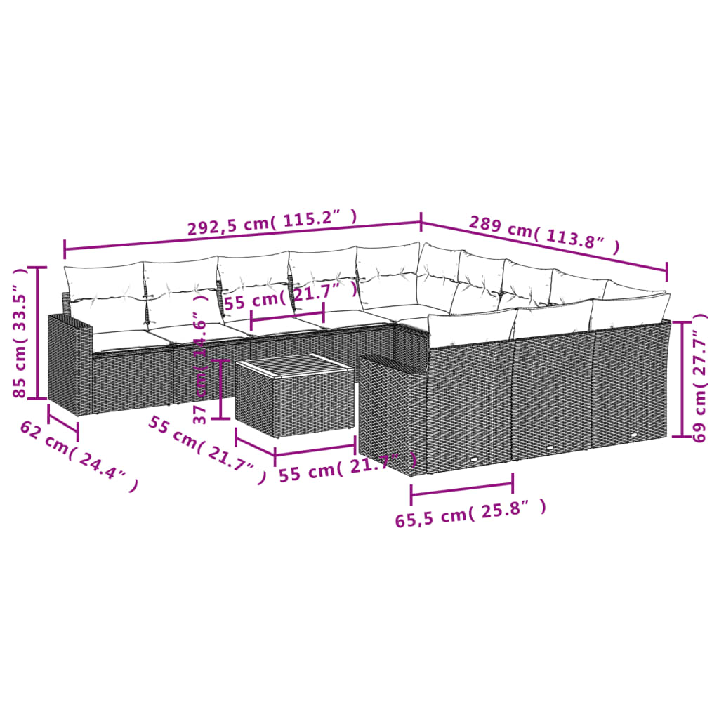 12-delige Loungeset met kussens poly rattan zwart is nu te koop bij PeponiXL, paradijselijk wonen!