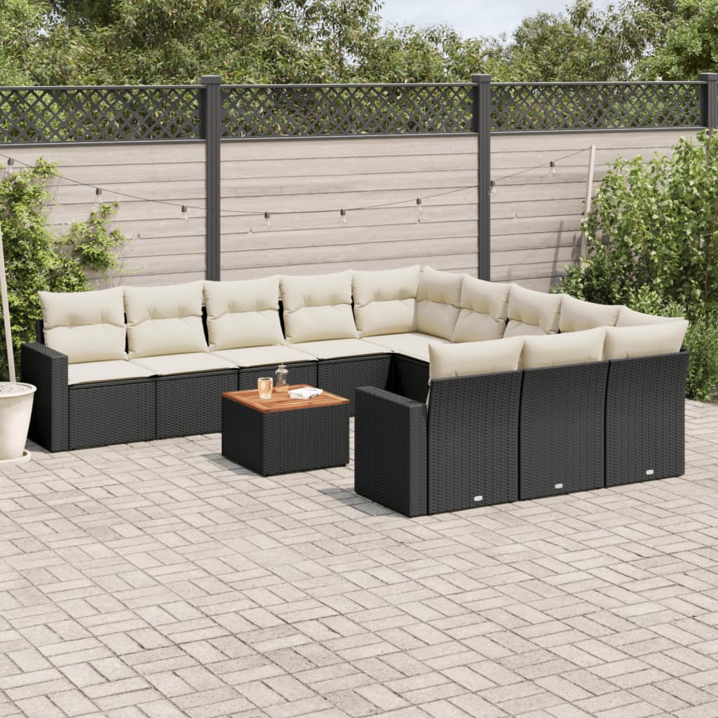 12-delige Loungeset met kussens poly rattan zwart is nu te koop bij PeponiXL, paradijselijk wonen!