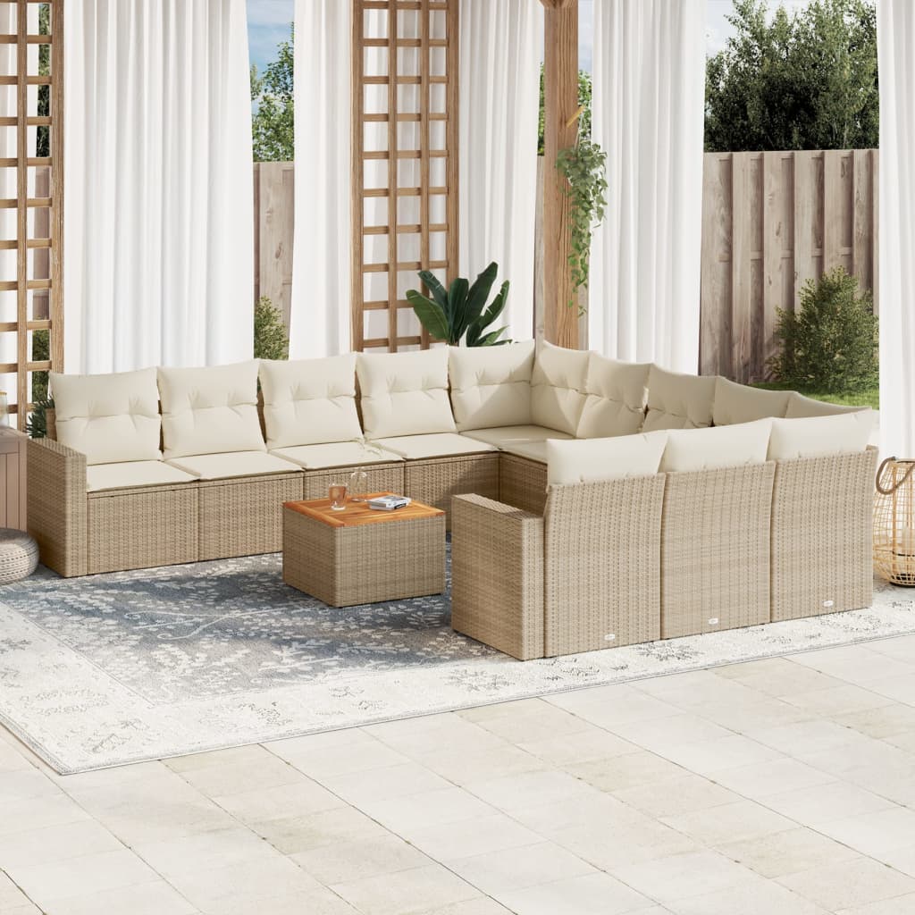 12-delige Loungeset met kussens poly rattan beige is nu te koop bij PeponiXL, paradijselijk wonen!