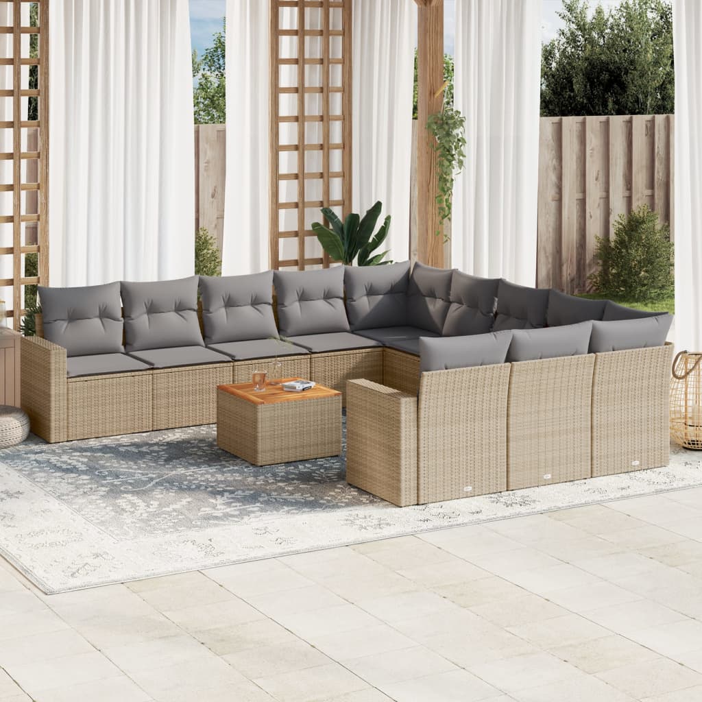 12-delige Loungeset met kussens poly rattan beige is nu te koop bij PeponiXL, paradijselijk wonen!