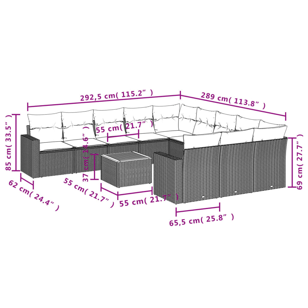 12-delige Loungeset met kussens poly rattan grijs is nu te koop bij PeponiXL, paradijselijk wonen!