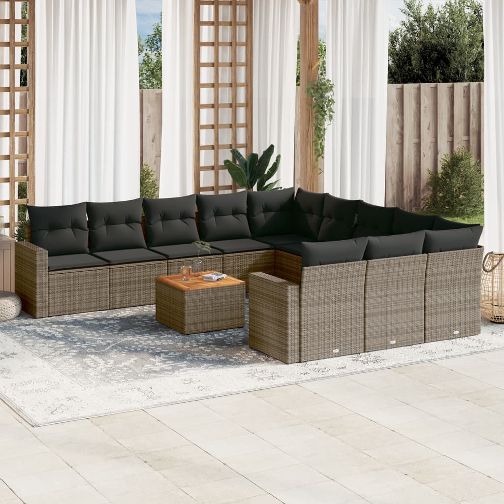 12-delige Loungeset met kussens poly rattan grijs is nu te koop bij PeponiXL, paradijselijk wonen!