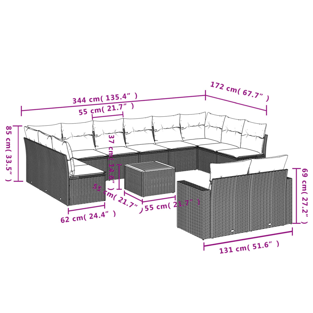 13-delige Loungeset met kussens poly rattan zwart is nu te koop bij PeponiXL, paradijselijk wonen!