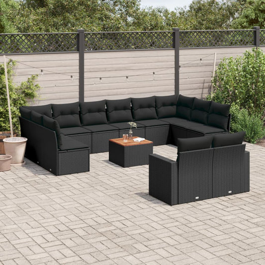 13-delige Loungeset met kussens poly rattan zwart is nu te koop bij PeponiXL, paradijselijk wonen!