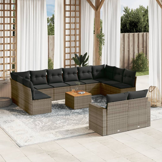 13-delige Loungeset met kussens poly rattan grijs is nu te koop bij PeponiXL, paradijselijk wonen!