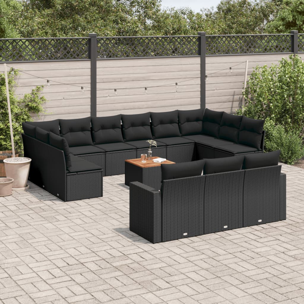 14-delige Loungeset met kussens poly rattan zwart is nu te koop bij PeponiXL, paradijselijk wonen!