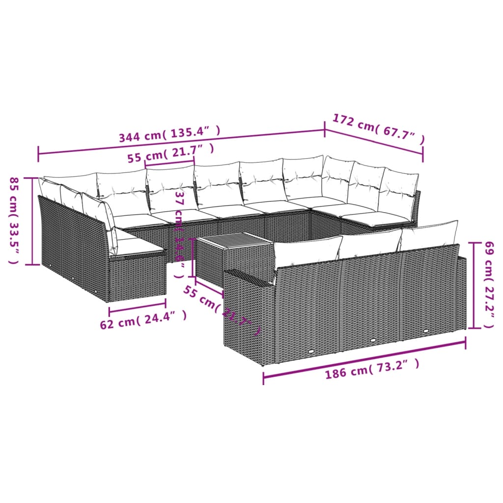 14-delige Loungeset met kussens poly rattan zwart is nu te koop bij PeponiXL, paradijselijk wonen!