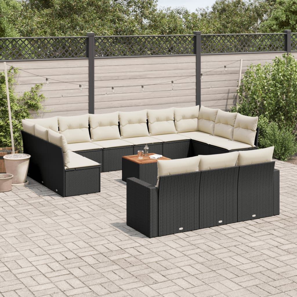 14-delige Loungeset met kussens poly rattan zwart is nu te koop bij PeponiXL, paradijselijk wonen!