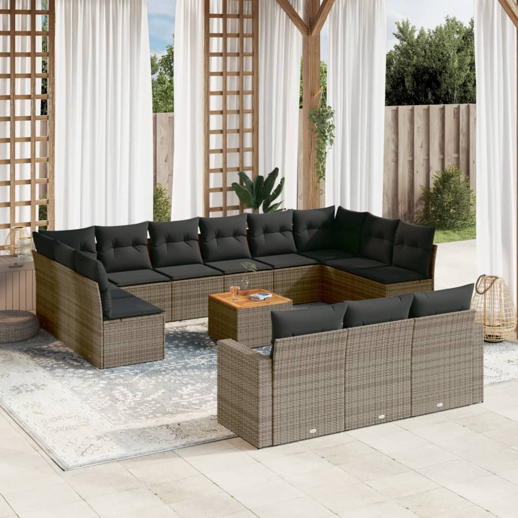 14-delige Loungeset met kussens poly rattan grijs is nu te koop bij PeponiXL, paradijselijk wonen!