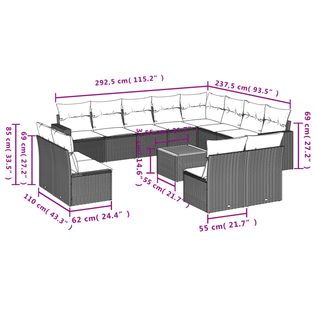 13-delige Loungeset met kussens poly rattan zwart is nu te koop bij PeponiXL, paradijselijk wonen!