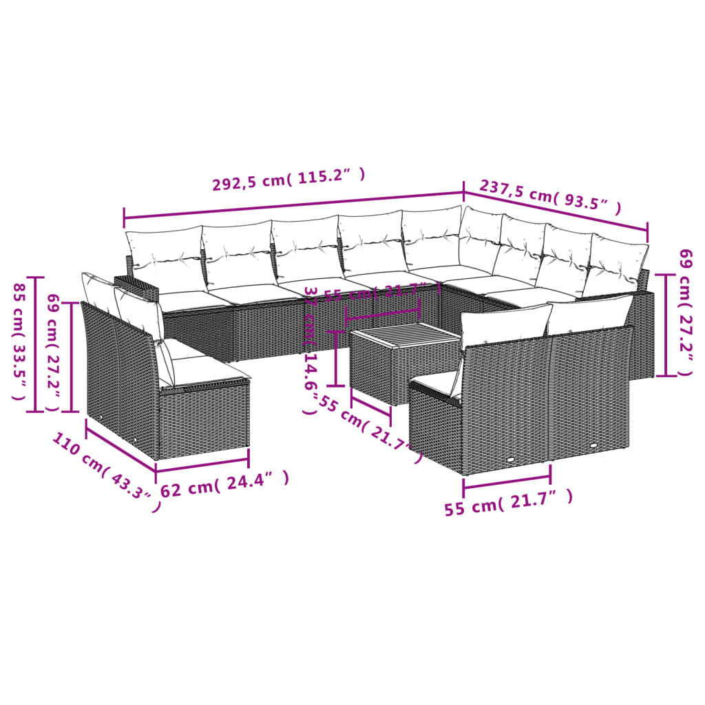 13-delige Loungeset met kussens poly rattan beige is nu te koop bij PeponiXL, paradijselijk wonen!