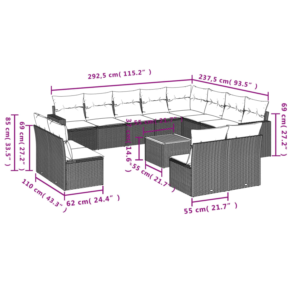 13-delige Loungeset met kussens poly rattan grijs is nu te koop bij PeponiXL, paradijselijk wonen!