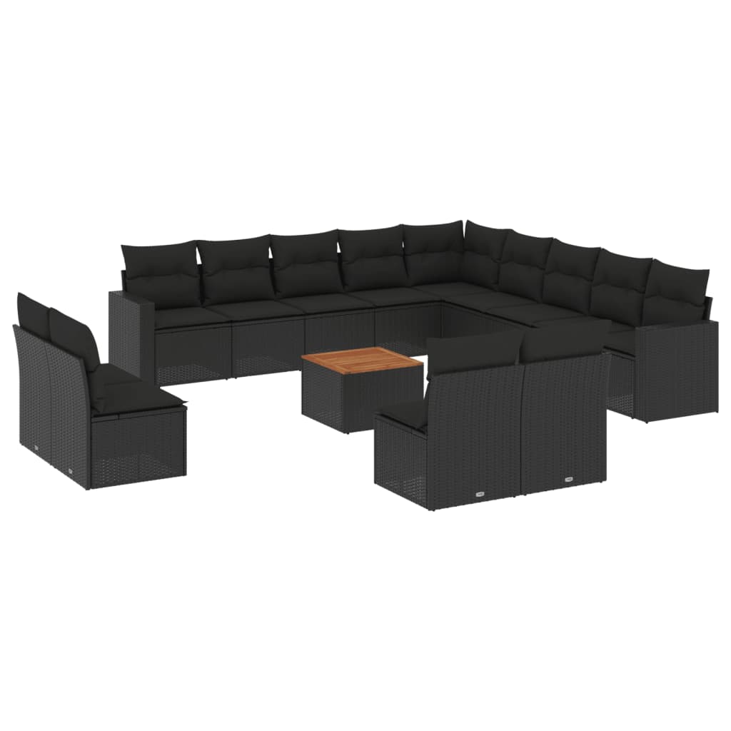 14-delige Loungeset met kussens poly rattan zwart is nu te koop bij PeponiXL, paradijselijk wonen!