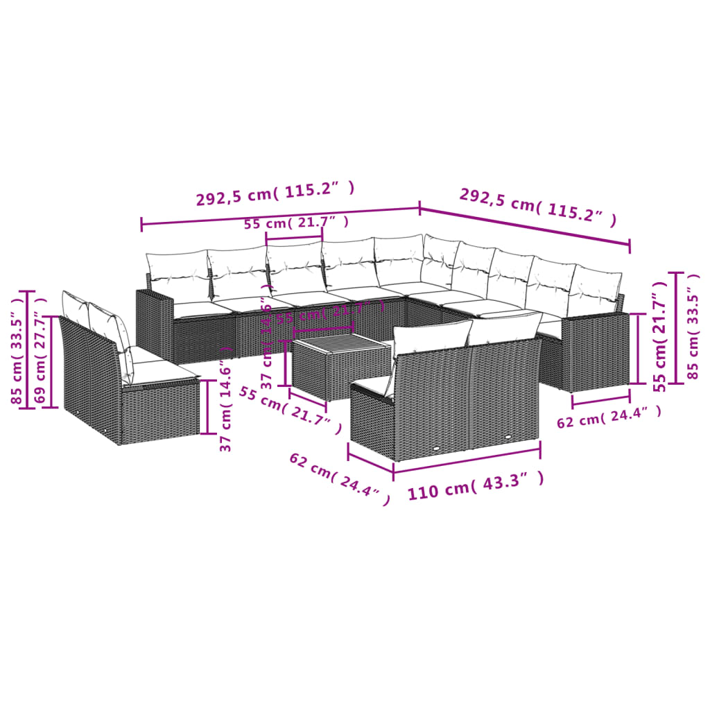 14-delige Loungeset met kussens poly rattan zwart is nu te koop bij PeponiXL, paradijselijk wonen!