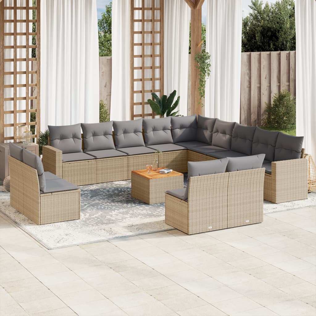 14-delige Loungeset met kussens poly rattan beige is nu te koop bij PeponiXL, paradijselijk wonen!