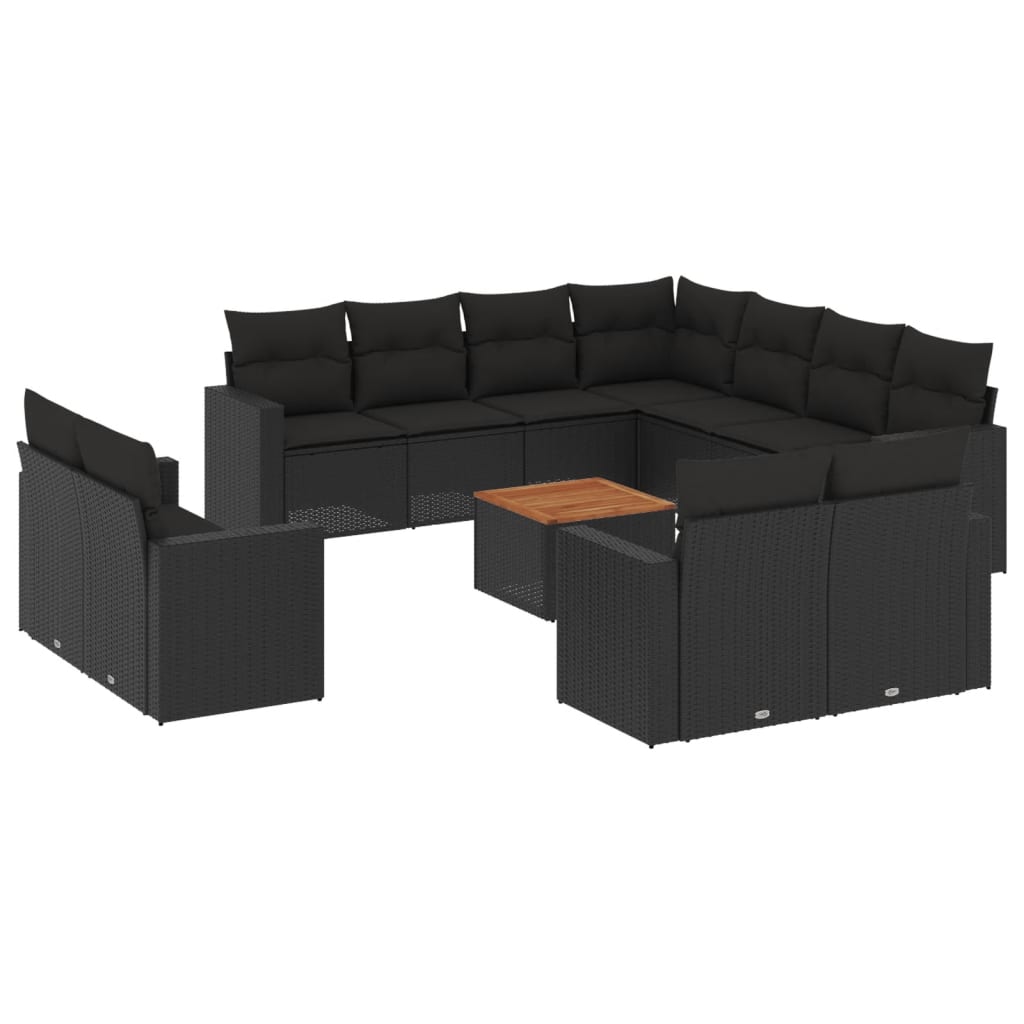 12-delige Loungeset met kussens poly rattan zwart is nu te koop bij PeponiXL, paradijselijk wonen!