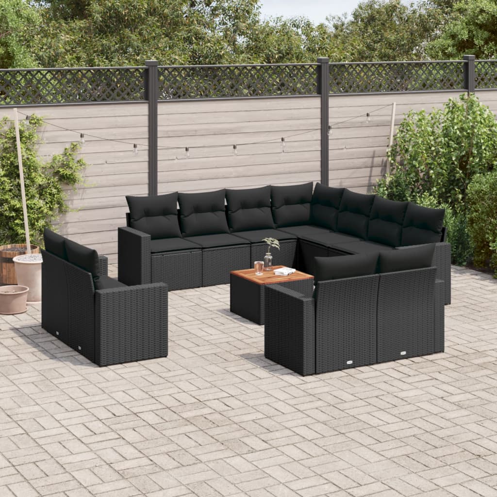 12-delige Loungeset met kussens poly rattan zwart is nu te koop bij PeponiXL, paradijselijk wonen!