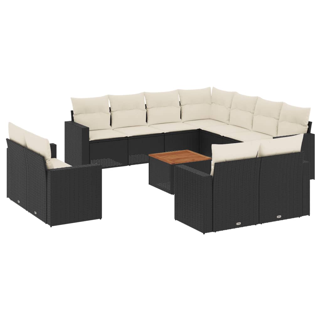 12-delige Loungeset met kussens poly rattan zwart is nu te koop bij PeponiXL, paradijselijk wonen!