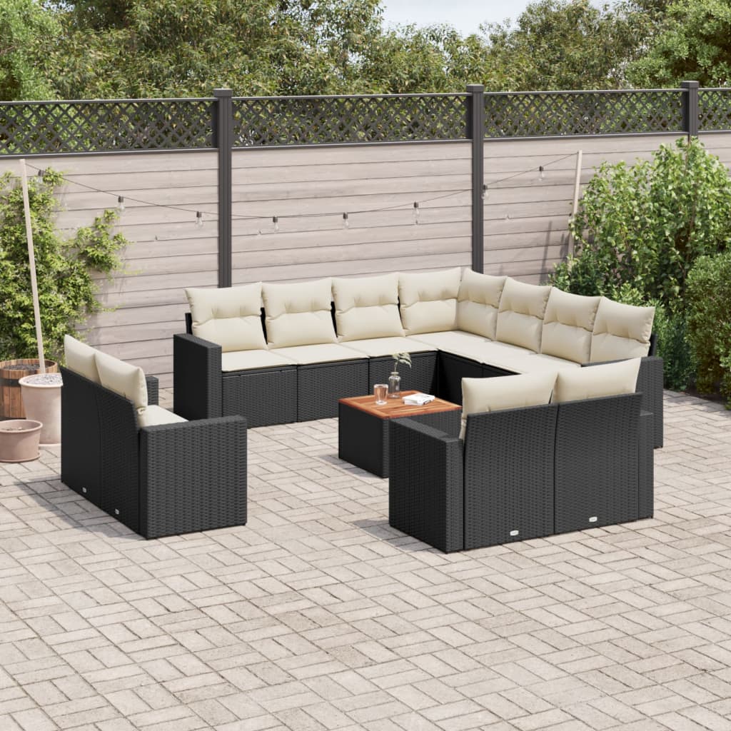 12-delige Loungeset met kussens poly rattan zwart is nu te koop bij PeponiXL, paradijselijk wonen!