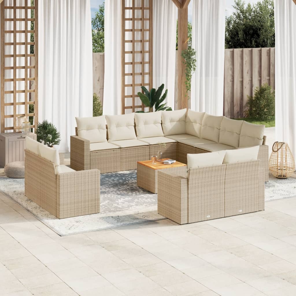 12-delige Loungeset met kussens poly rattan beige is nu te koop bij PeponiXL, paradijselijk wonen!