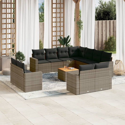 12-delige Loungeset met kussens poly rattan grijs is nu te koop bij PeponiXL, paradijselijk wonen!