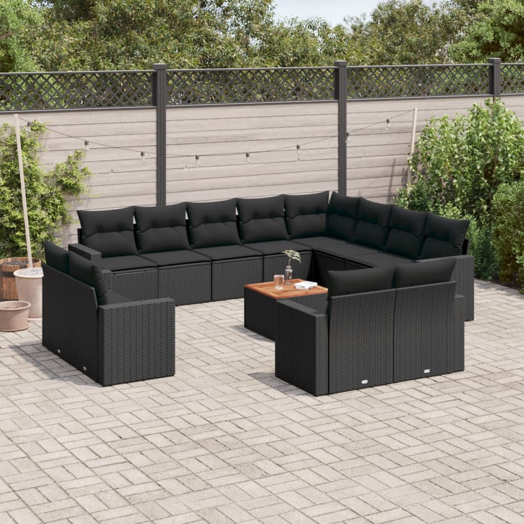 13-delige Loungeset met kussens poly rattan zwart is nu te koop bij PeponiXL, paradijselijk wonen!