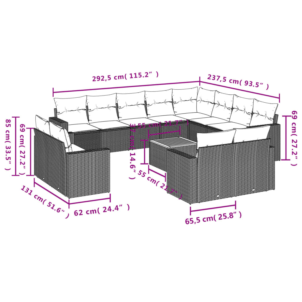 13-delige Loungeset met kussens poly rattan zwart is nu te koop bij PeponiXL, paradijselijk wonen!