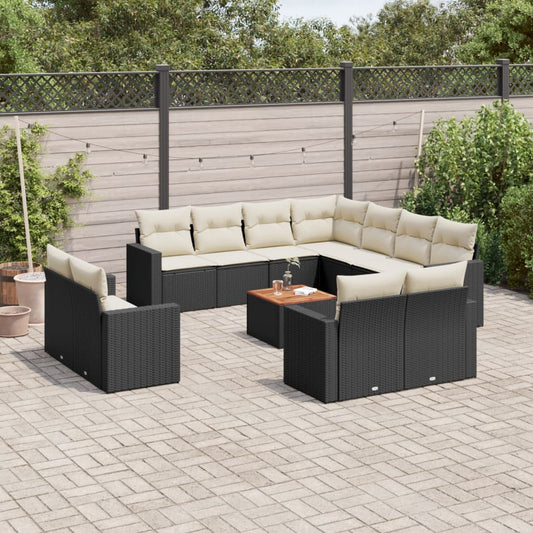 13-delige Loungeset met kussens poly rattan zwart is nu te koop bij PeponiXL, paradijselijk wonen!