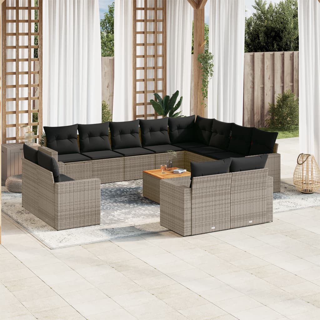 13-delige Loungeset met kussens poly rattan grijs is nu te koop bij PeponiXL, paradijselijk wonen!