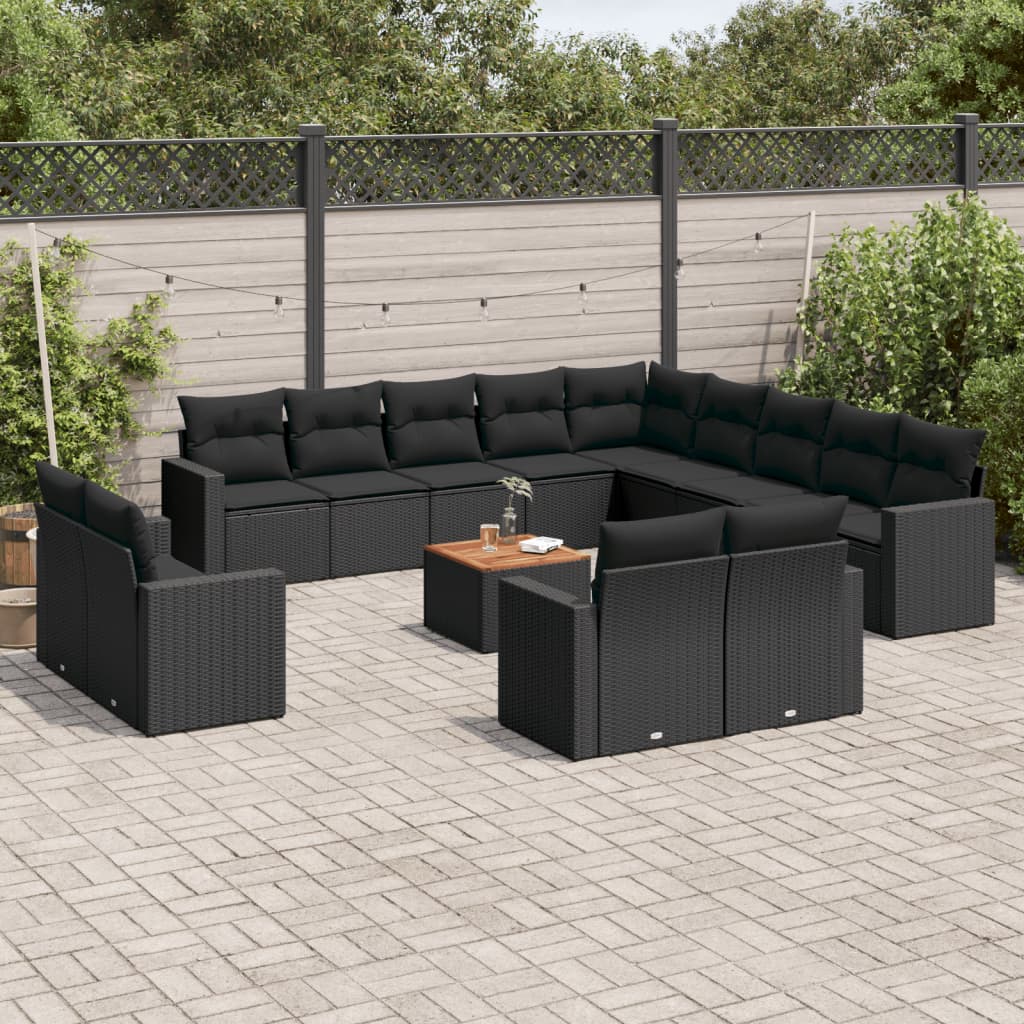 14-delige Loungeset met kussens poly rattan zwart is nu te koop bij PeponiXL, paradijselijk wonen!