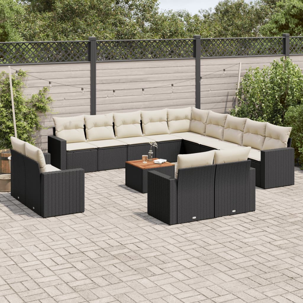 14-delige Loungeset met kussens poly rattan zwart is nu te koop bij PeponiXL, paradijselijk wonen!