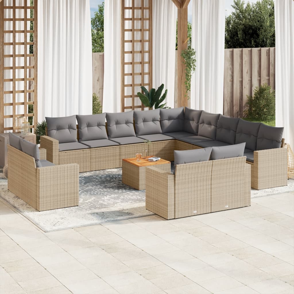 14-delige Loungeset met kussens poly rattan beige is nu te koop bij PeponiXL, paradijselijk wonen!