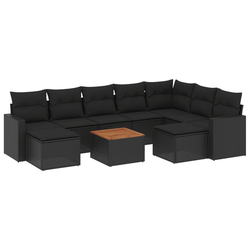 10-delige Loungeset met kussens poly rattan zwart is nu te koop bij PeponiXL, paradijselijk wonen!