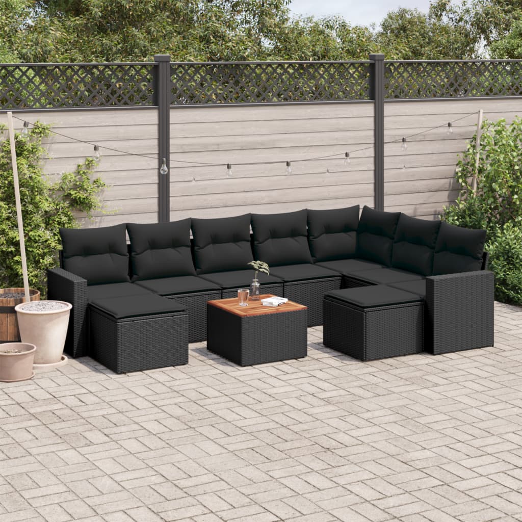 10-delige Loungeset met kussens poly rattan zwart is nu te koop bij PeponiXL, paradijselijk wonen!