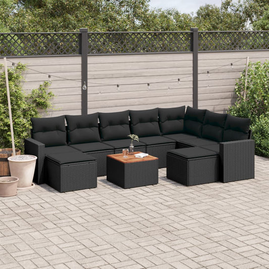 10-delige Loungeset met kussens poly rattan zwart is nu te koop bij PeponiXL, paradijselijk wonen!